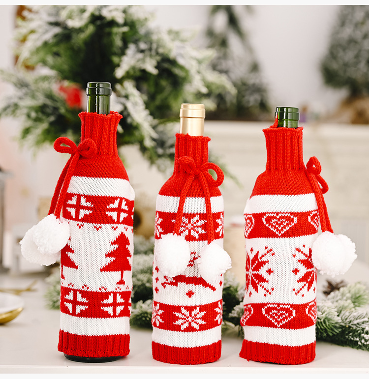 Christmas Knitted Double Ball Wine Bottle Cover display picture 7