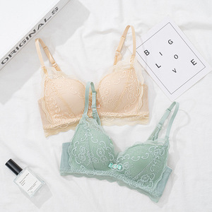 新品法式性感胸罩蕾丝无钢圈聚拢美背内衣女上托调整型文胸套装