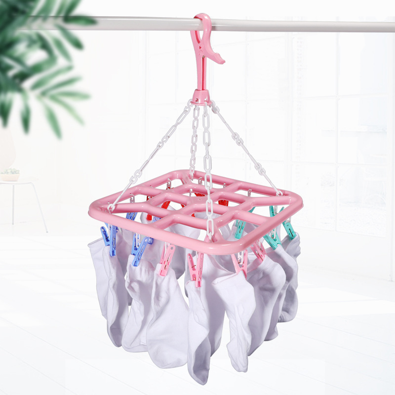 廠家直銷 20夾多功能方形防風折疊曬衣架 襪子晾衣架 彩色晾曬架