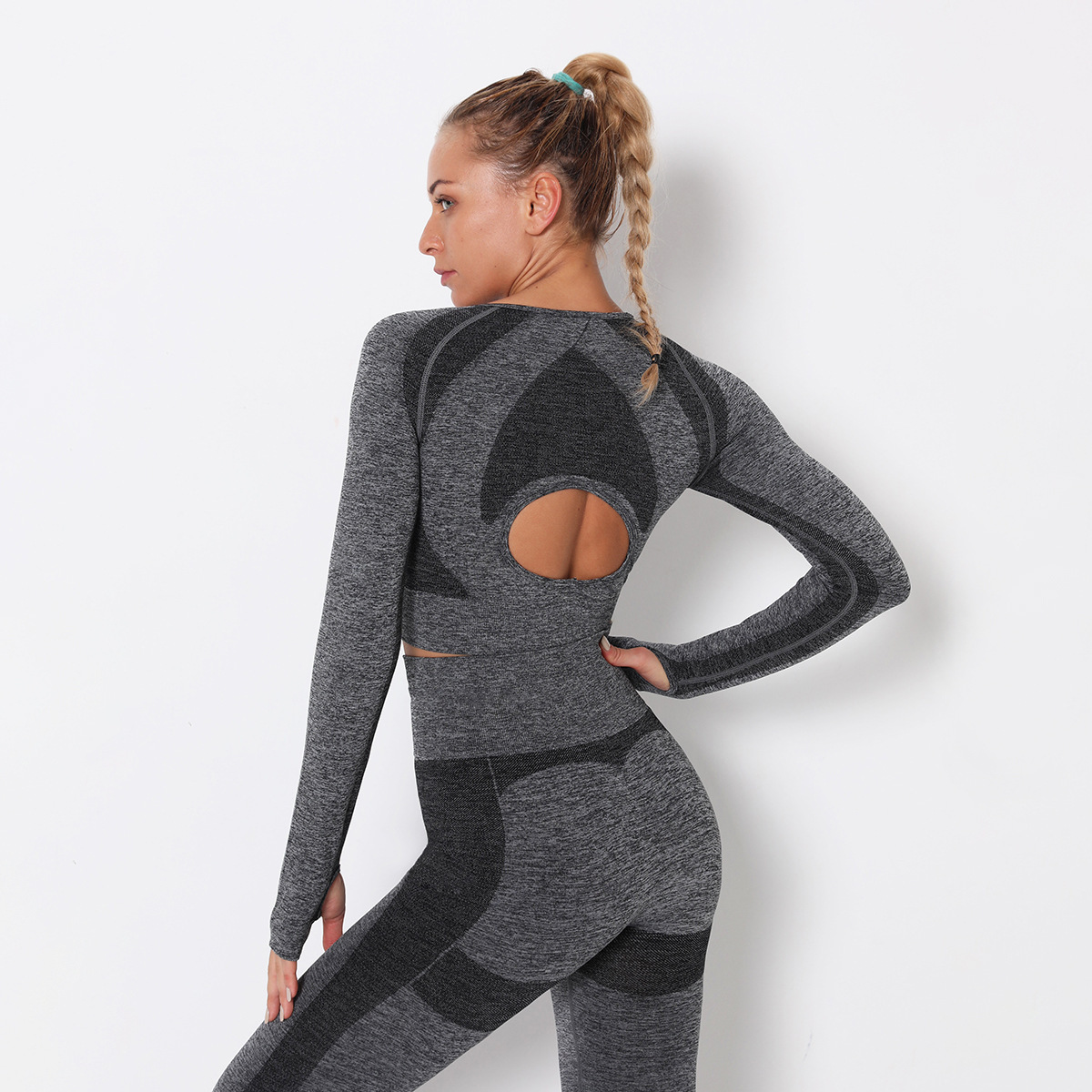 sexy belly tight-fitting quick-drying long-sleeved fitness T-shirt NSNS11016