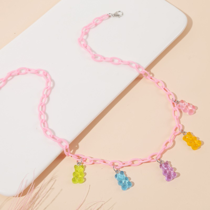 Exaggerated Cute Bear Transparent Resin Pendant Long Necklace display picture 5