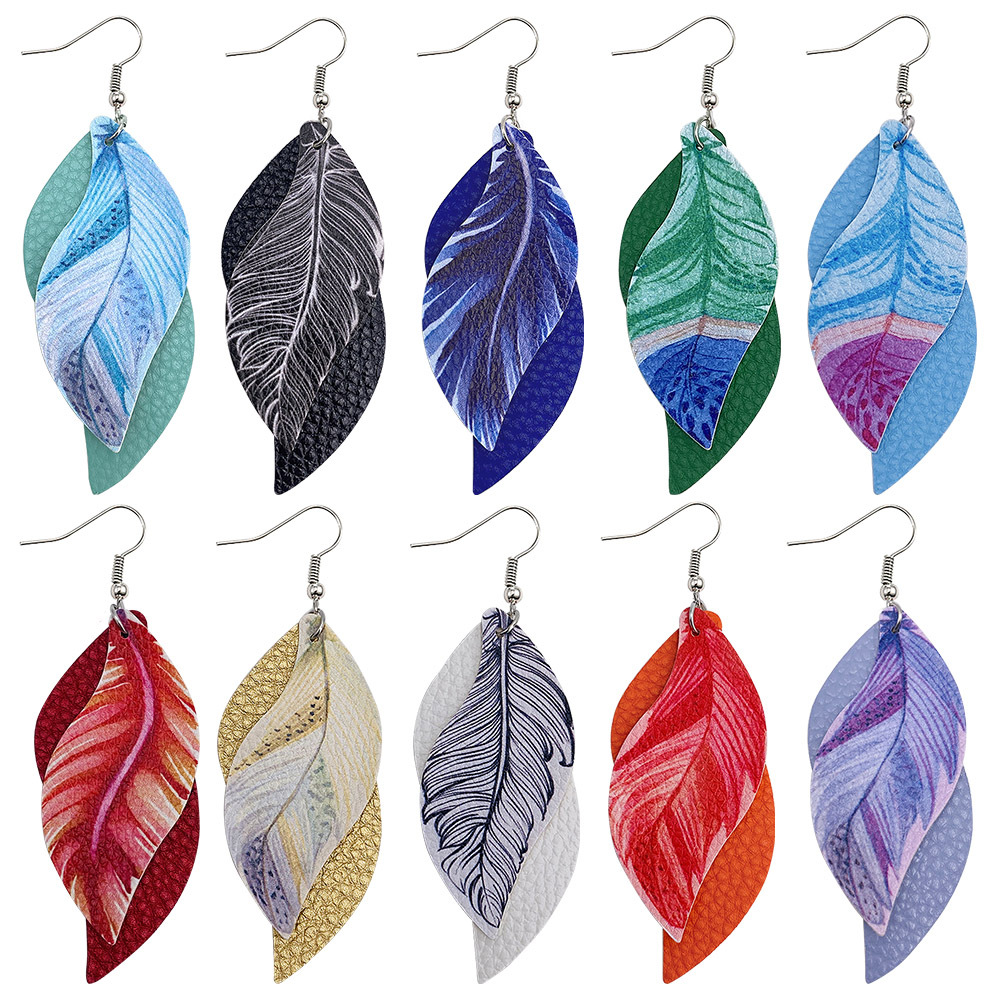 Fashion Feather Pu Leather Women's Earrings 1 Pair display picture 1