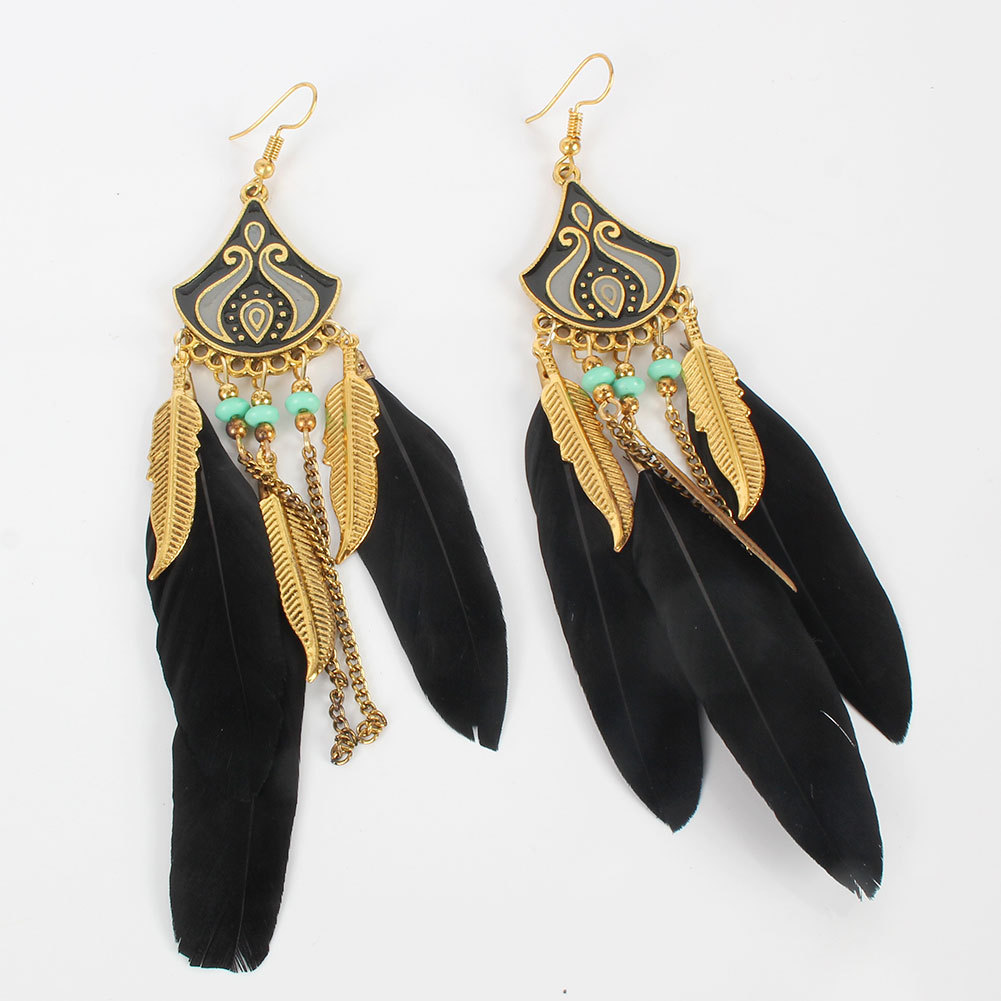 Bohemian Creative Feather Earrings Rice Bead Earrings Water Drop Tassel Ear Jewelry Wholesale Nihaojewelry display picture 5