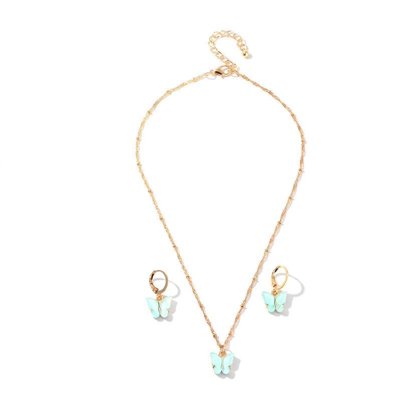 explosive accessories multicolor butterfly necklace earring set temperament small butterfly jewelry