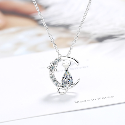 Necklace for women with zirconium diamond cat pendant niche design short clavicle chain necklace