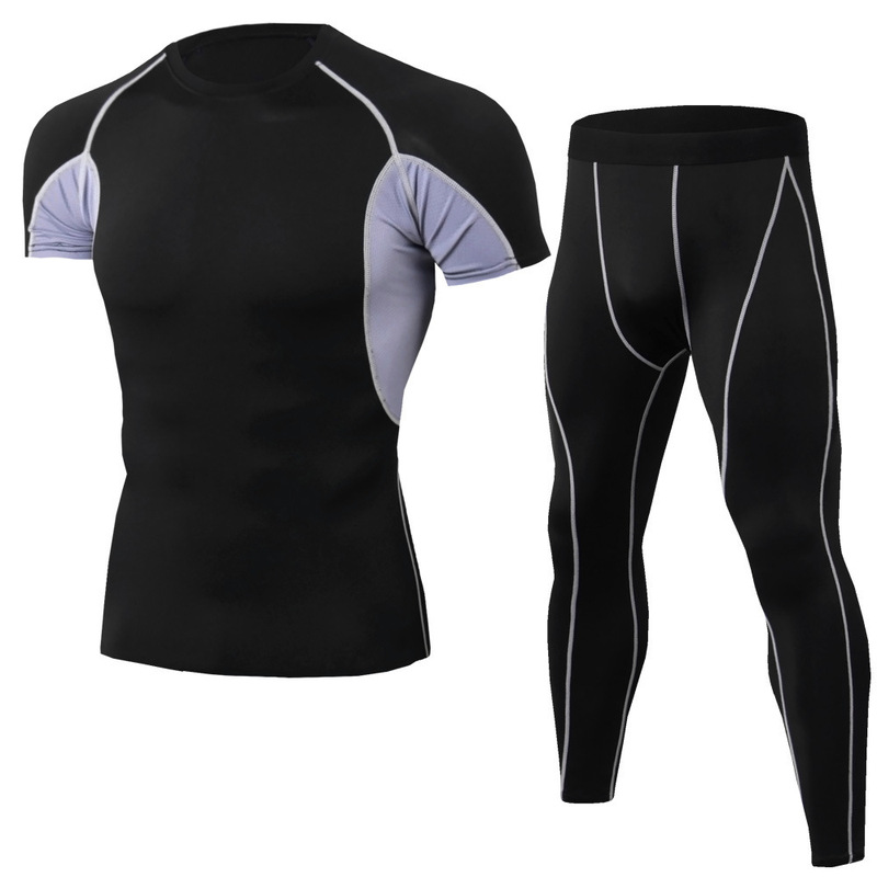 Men's Casual Fitness Clothes Sports Quick-drying Short-sleeved T-shirt Men's Training pro Running Stretch Tight Suit