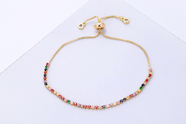 Moda Europea Y Americana Nuevo Estilo Pulsera De Circón De Una Fila Con Incrustaciones De Personalidad Simple Multi-color Ajustable Pulsera De Fábrica Al Por Mayor display picture 6