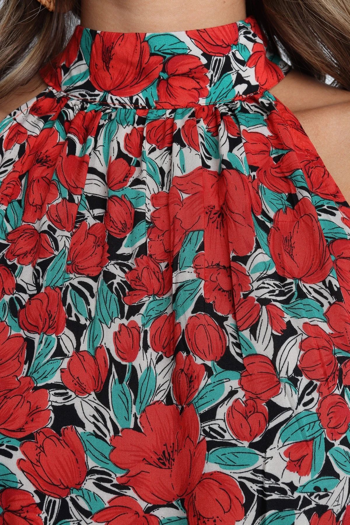 summer new women's skirts mid-length lace-up printed dress NSYD3867