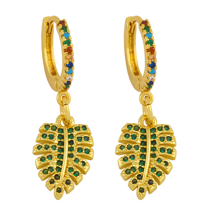 Creative Leaf Micro-inlaid Colorful Zircon Earrings display picture 6