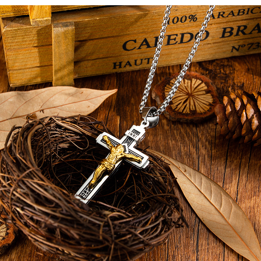 Vintage Religious  Classic Jesus Cross Stainless Steel Necklace display picture 3