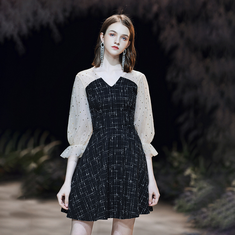Elegant black summer short evening dress for bride