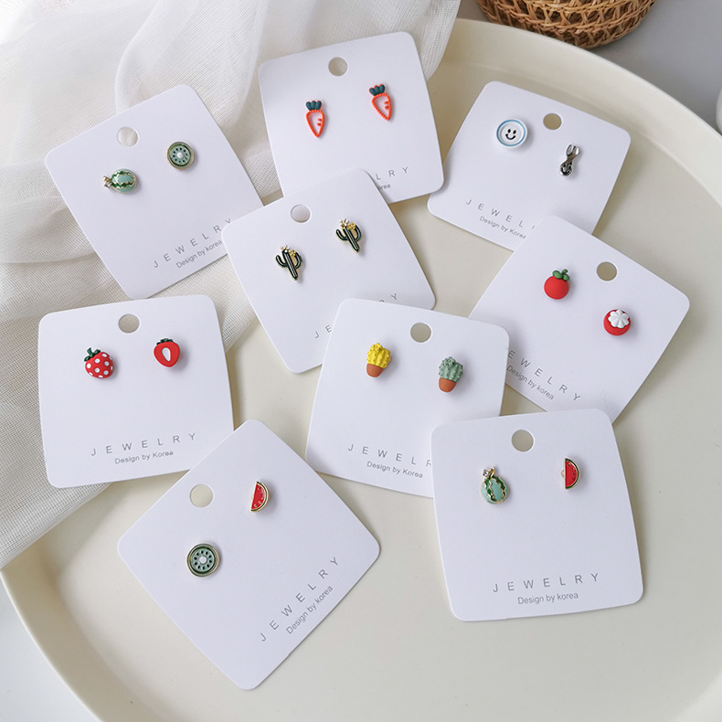 Summer Fashion Fruit Earrings Asymmetric Mini Cactus Mangosteen Watermelon Earrings Wholesale Nihaojewelry display picture 2