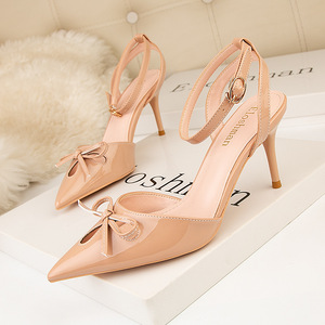 Fashion women’s shoes slim heels high heels bow pointed high heels show thin sandals