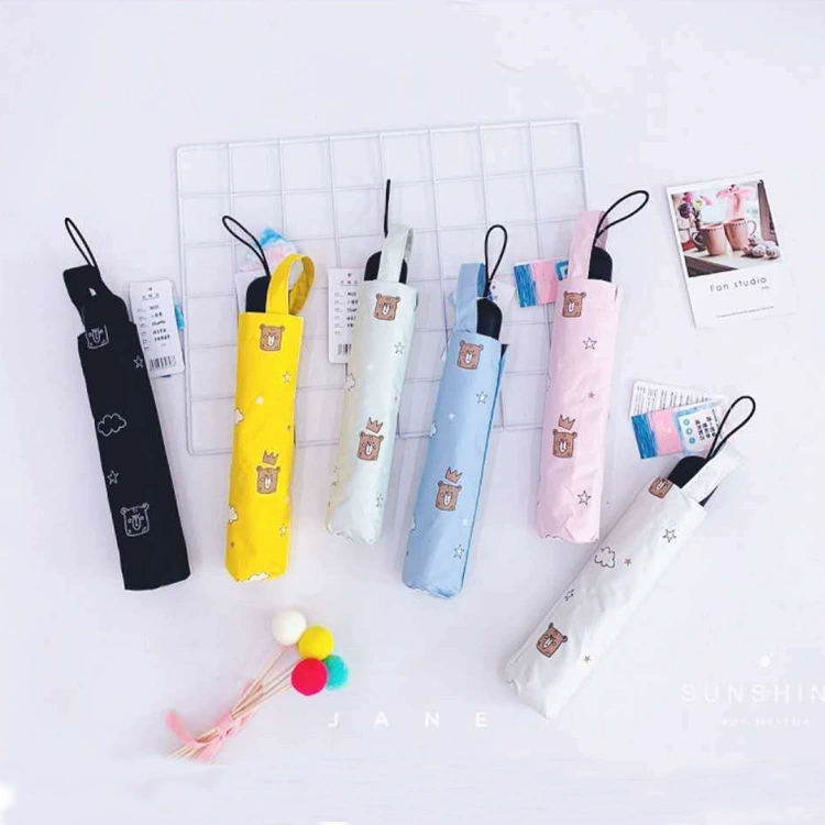 Cartoon automatic handheld umbrella, with little bears, fully automatic, sun protection