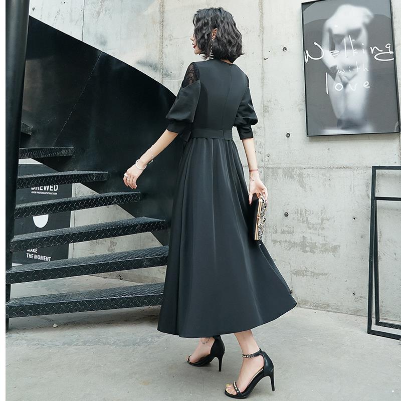 Vestido de noche negro para mujer, elegante, de longitud media, simple y elegante, vestido se puede usar más tamaño en tiempos ordinarios