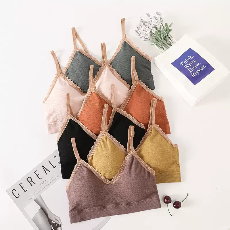 新款蚂蚁纹无缝美背裹胸无钢圈蕾丝网红吊带运动防走光抹胸内衣女