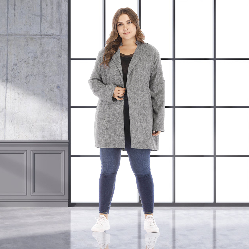 all-match plus size long-sleeved long windbreaker NSJR17211