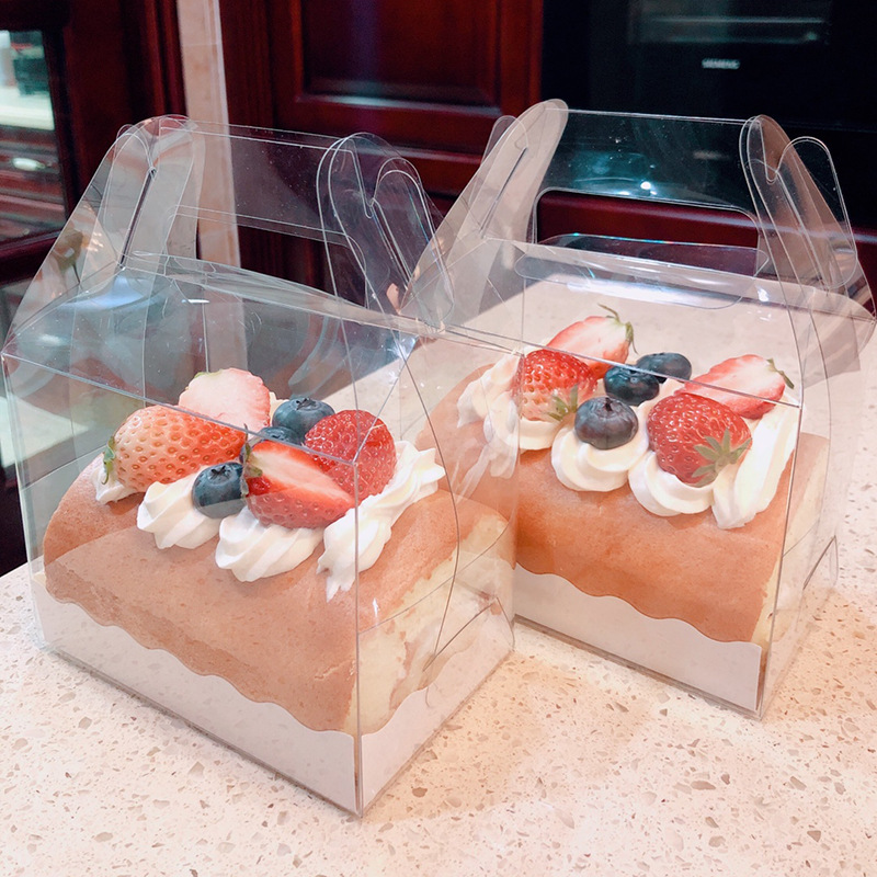 网红透明手提蛋糕卷盒长条毛巾瑞士卷抱抱卷盒西点慕斯包装盒批发|ms