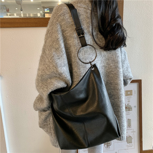 Autumn/Winter New Korean Style Vlogger Single Shoulder Large Capacity Soft Leather Crossbody Bag Fashion Simple Tote Bag for Women