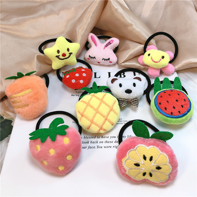 秋冬毛绒水果草莓菠萝皮筋发绳韩版网红可爱小熊毛绒发圈头绳发饰|ms