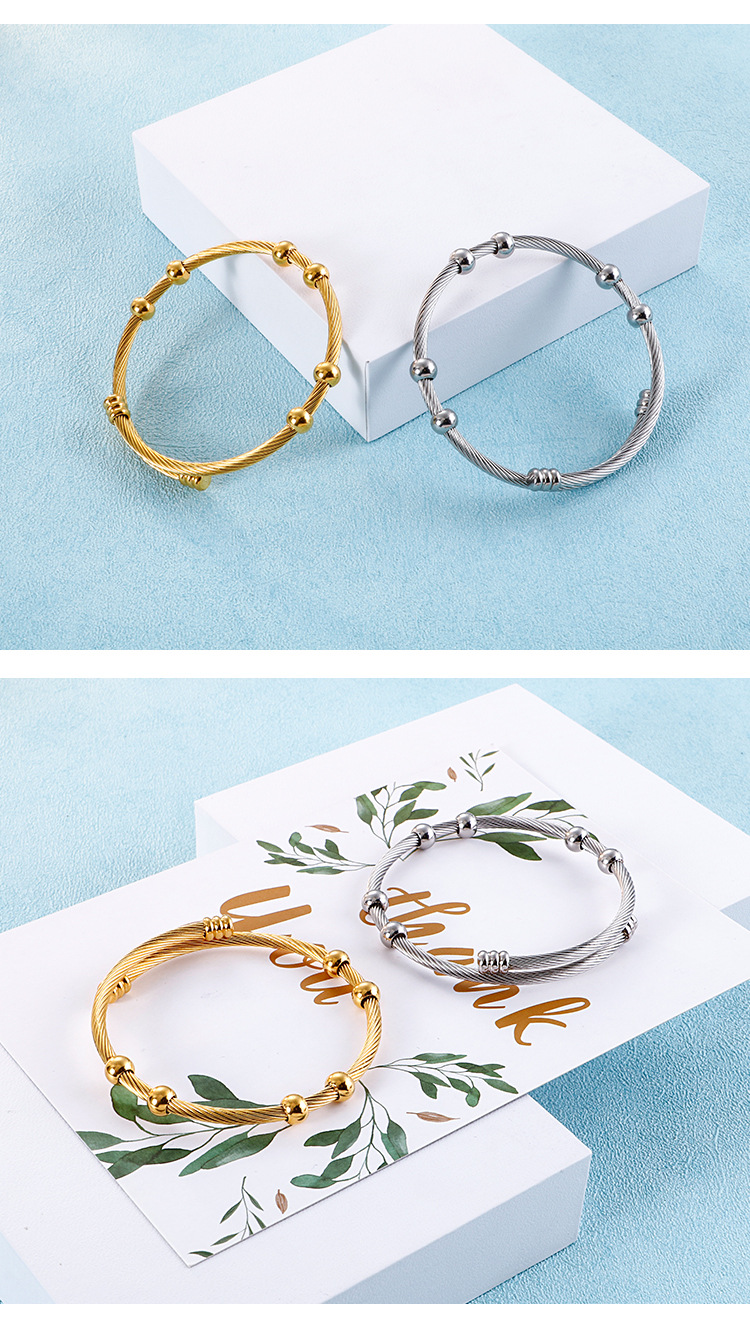 European and American New Simple Small Beads Titanium Steel Open-End Collar Bracelet Fashion DIY Pen