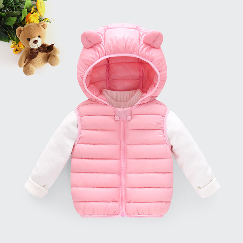 Invierno de los nuevos niños abajo de algodón-acolchado chaleco infantil de algodón-acolchado chaqueta de dibujos animados con capucha Chaleco Corto cálido de los niños de algodón-acolchado chaqueta