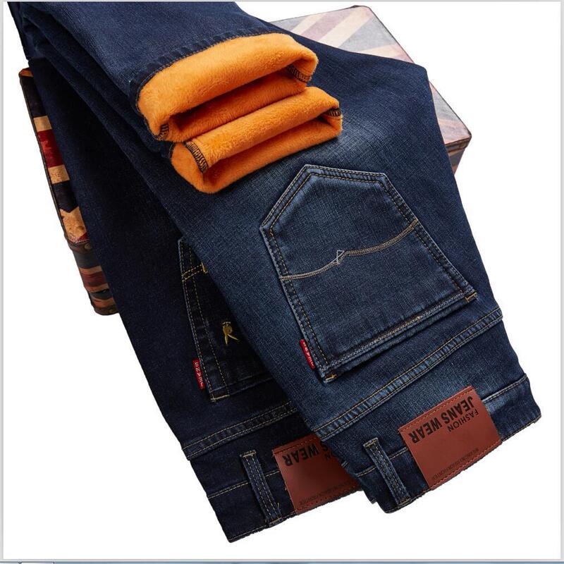New Velvet Thickened Straight-Leg Middle-Aged Men's Jeans Korean Style Business Slim Large Size Casual Men