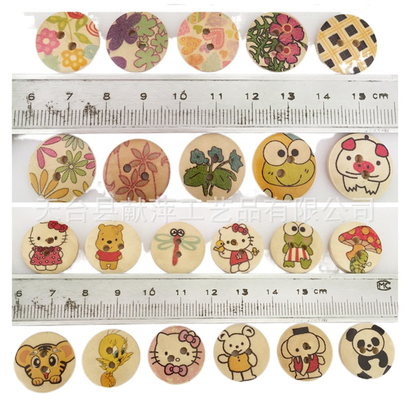 产地货源 18MM彩绘卡通动物木纽扣 diy彩绘木质纽扣 创意款现货