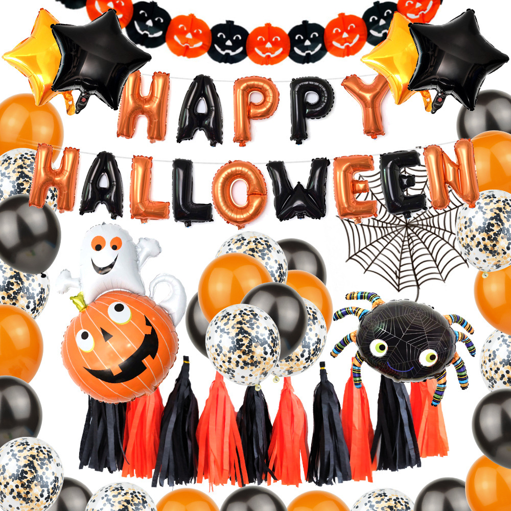 Halloween Pumpkin Spider Paper Party Flag Balloons display picture 4