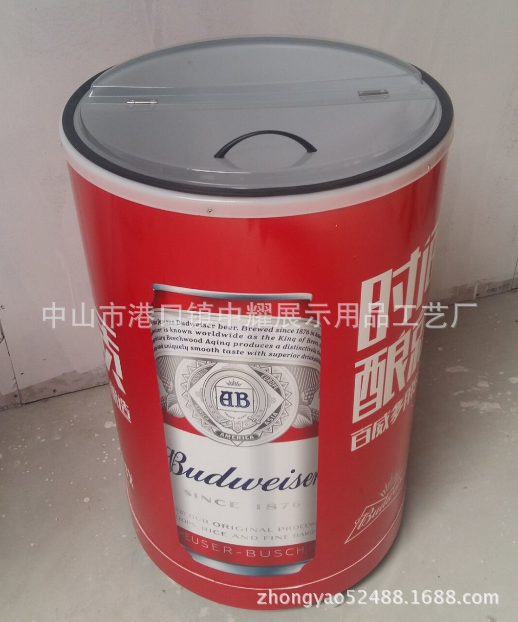 100L户外广告冰桶，促销台式冰桶桌，加厚塑料保温移动冰桶。