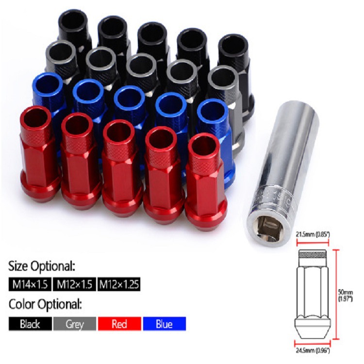 改装轻量化7075铝合金改装轮毂螺丝 50mm通孔螺母20个/套 议价