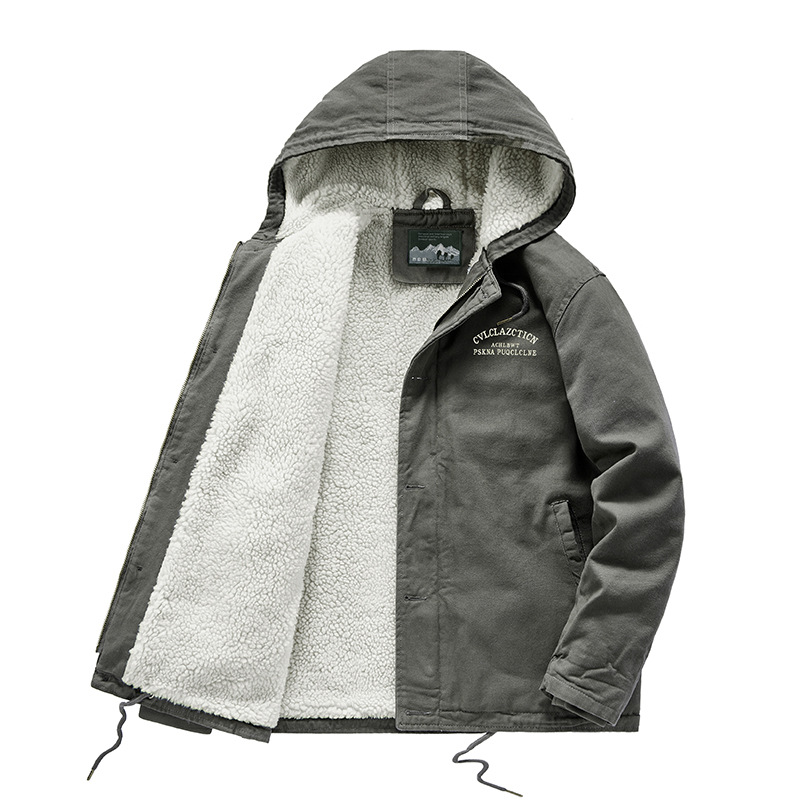 Otoño e invierno abrigo de algodón acolchado de los hombres más el tamaño de los hombres chaqueta con capucha deportiva casual con capucha cremallera forrada de lana caliente Chaqueta de algodón acolchado