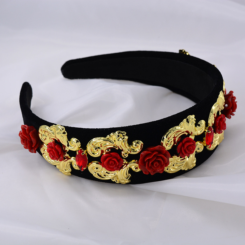 Diadema Para Mujer Simple Coreana Elegante Imitación Perla Agujero De Pelo Barroco Retro Diadema De Flores De Borde Ancho display picture 4