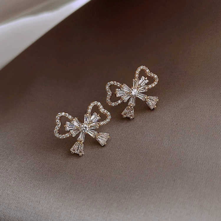 Серебряная игла, серьги с бантом, маленький цирконий, серебро 925 образец, усыпанный бриллиантами, интернет-знаменитость