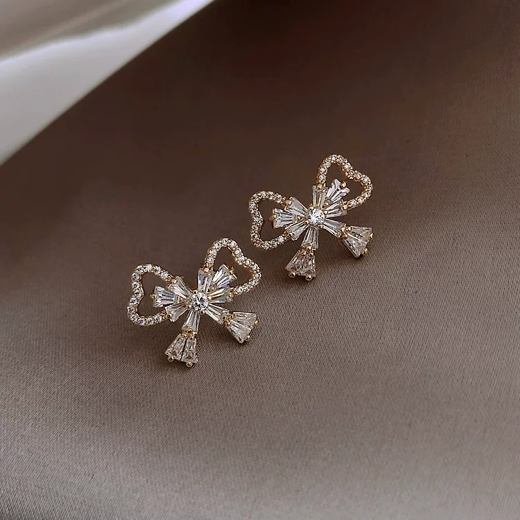 Серебряная игла, серьги с бантом, маленький цирконий, серебро 925 образец, усыпанный бриллиантами, интернет-знаменитость