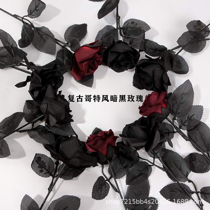 Retro Gothic Style Black Simulated Rose Dark Style Ins Style Photo Background Cloth Paper Photography Dark Red Rose