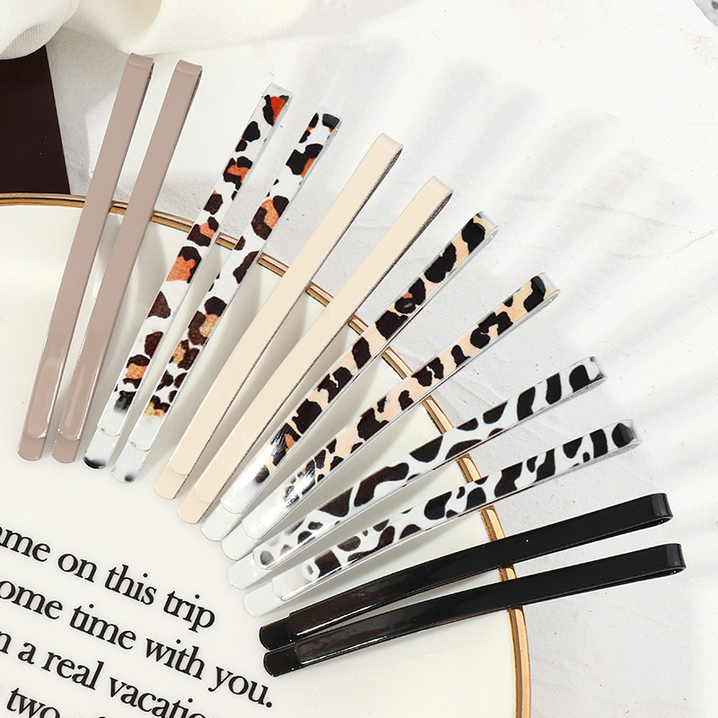 Cross-border Korean Style Frosted Morandi Girl Clip Simple Internet Famous Leopard Print Bobby Pin Liu Side Clip 12 Sets display picture 1