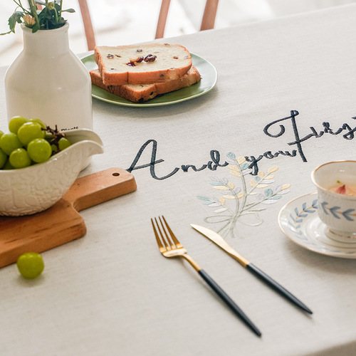 Tablecloth hollow simple embroidered letters fabric tassel long stripes home dining table mat decorative coffee table tablecloth