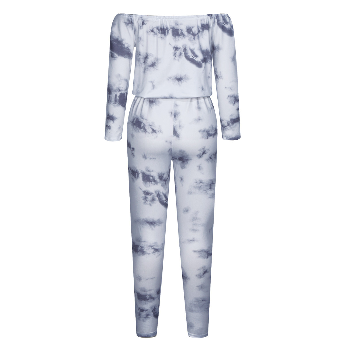 Fall Long Sleeve off Shoulder Lace up Pocket Ripped Tie Dye Jumpsuit