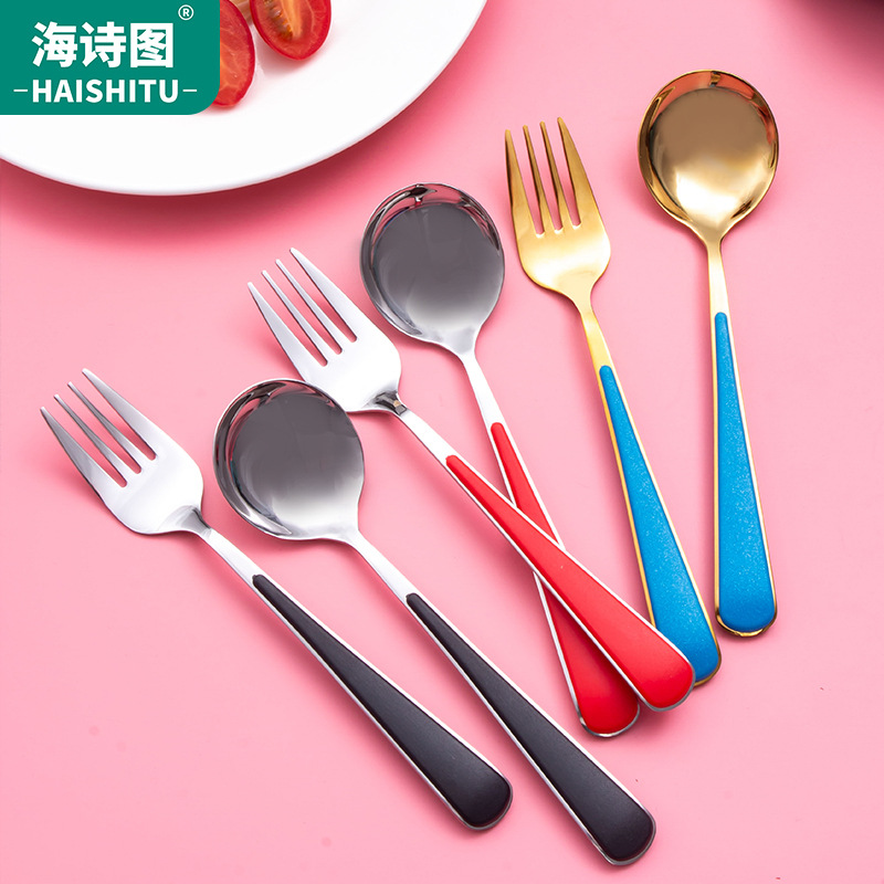 不锈钢304便携式餐具筷子勺子 学生可爱勺叉筷户外旅行勺筷三件套