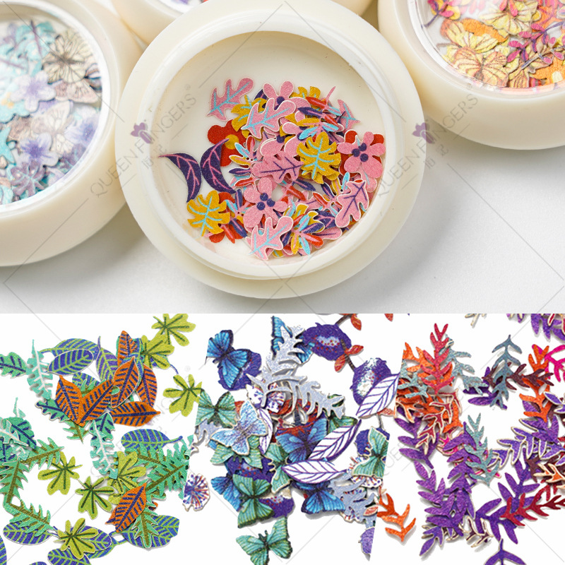 Joyas de manicura de la princesa inswind coloridas flores y hojas pájaros mariposas primavera serie de pulpa de madera parche de manicura