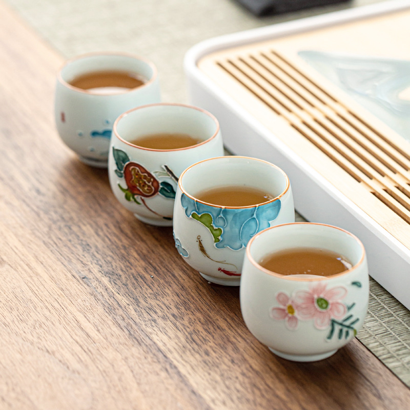 Taza de té de Kung Fu pintada a mano de cerámica taza de té del hogar taza de té pequeña japonesa en relieve grande
