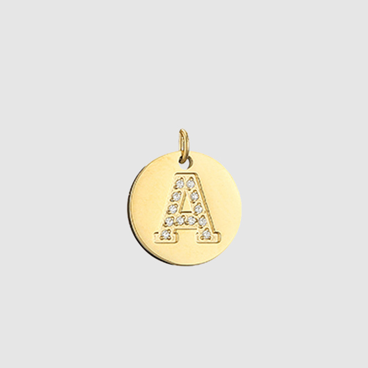 14K Gold Plated Plating Material Zircon Inlay Material 1 Piece Diameter 10mm 316 Stainless Steel Zircon 14K Gold Plated Letter Polished Pendant
