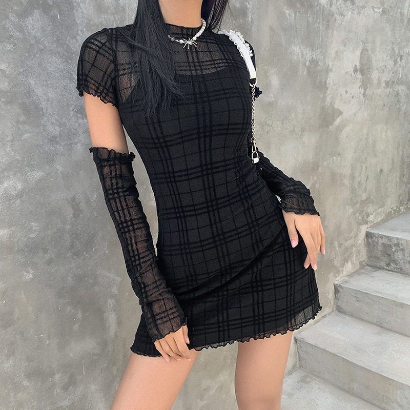 2020 Cross-Border European And American Style Autumn Winter New Women's Slim Fit High Waist Bodycon Fashion Plaid_ecoleips.com