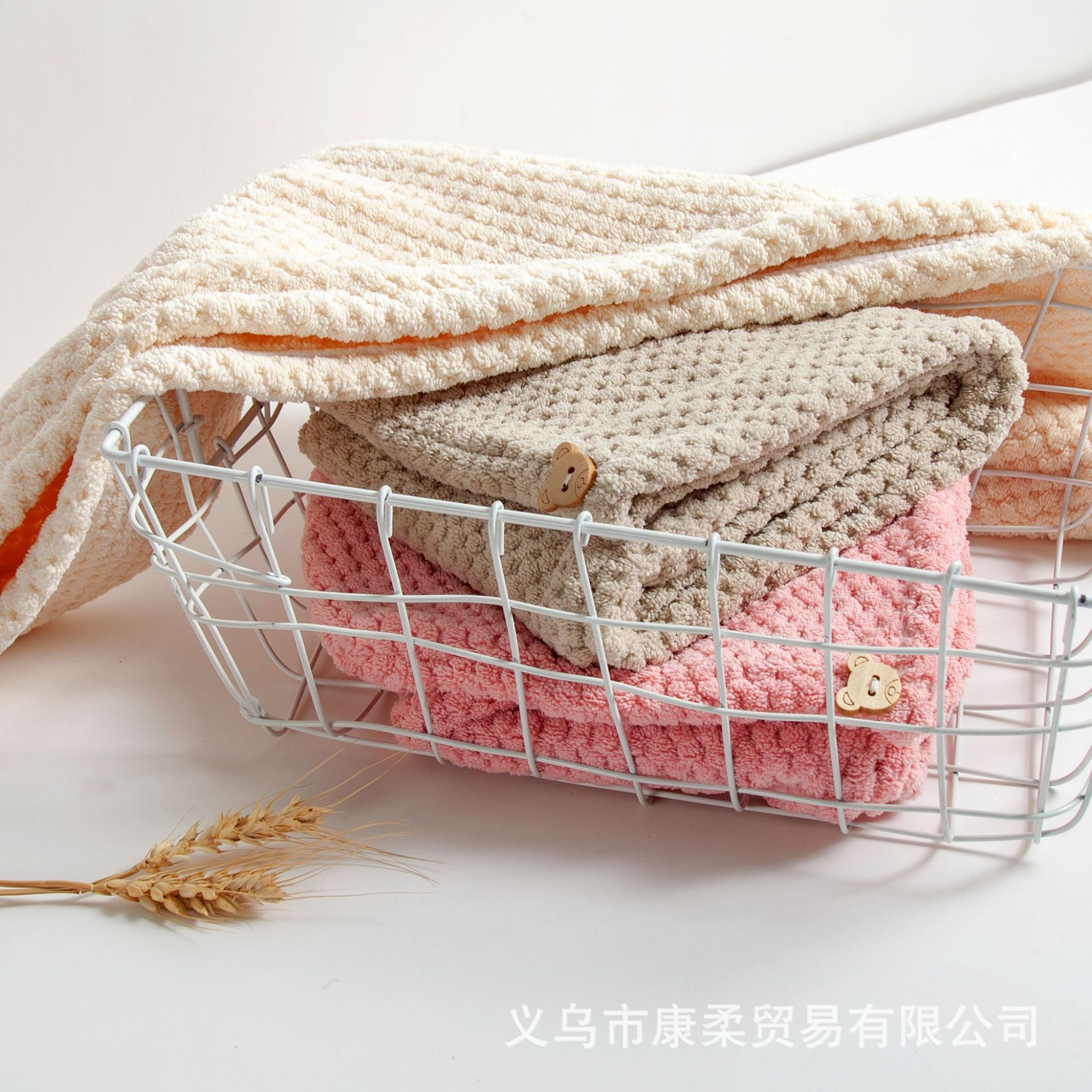 珊瑚绒菠萝格干发帽