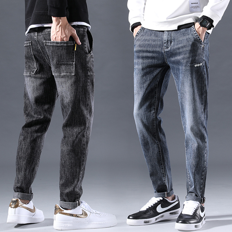 秋冬厚款男士韩版潮流小直筒牛仔长裤青年休闲百搭休闲牛仔裤男棉