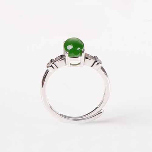 Cross-border hot-selling four-prong emerald ring, platinum-plated chrysoprase live diamond ring, cross-border emerald ring wholesale