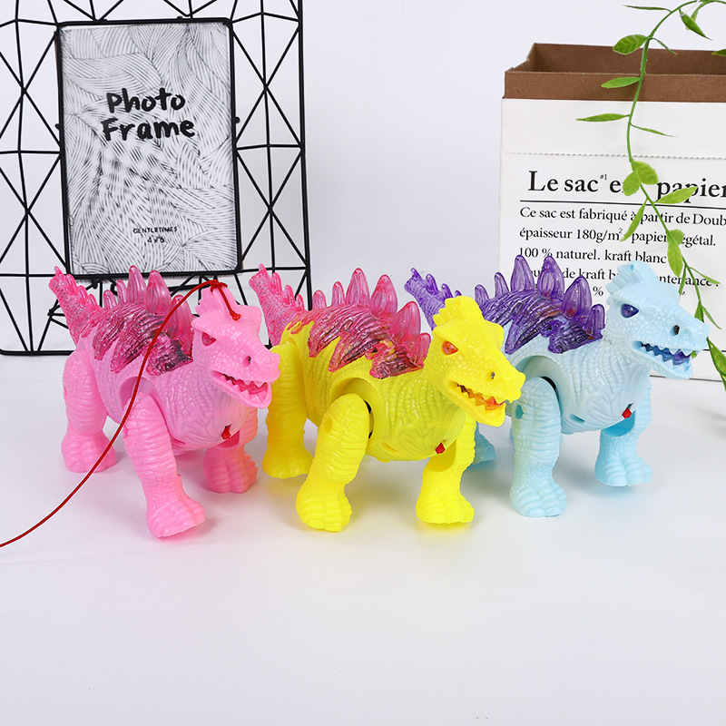 新款电动牵绳小恐龙玩具 儿童电子恐龙玩具 发光发声地摊夜市玩具