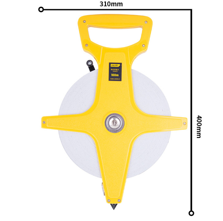 得力工具架式皮卷尺纤维长尺长100米测量手提尺米尺得力DL98100