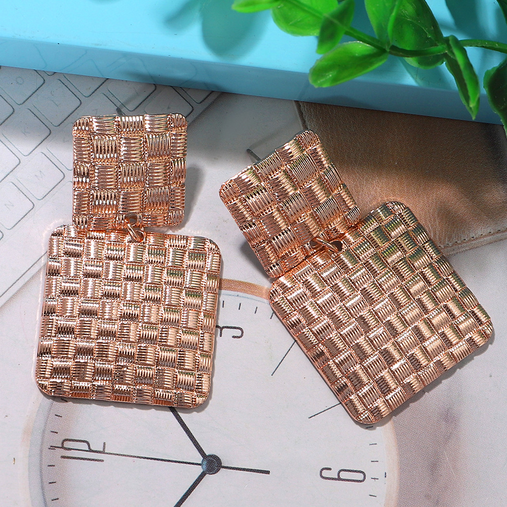 Texture Square Metal Maze Pattern Earrings Bumpy Punk Simple Geometric Earrings Wholesale Nihaojewelry display picture 3